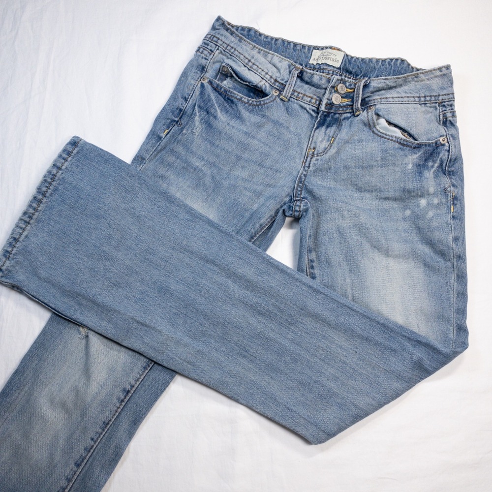 Aeropostale Hailey Flare Jeans Womens 3/4 Reg Light Wash Distressed Blue Denim